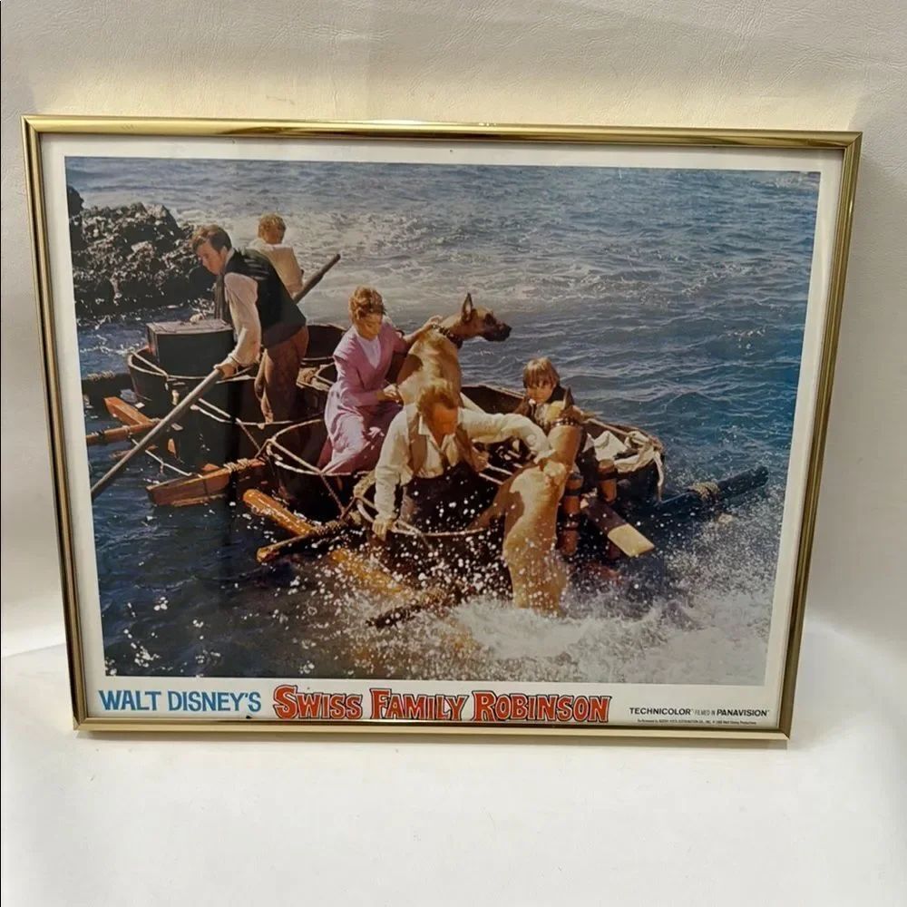 Disney Swiss Family Robinson Blue Red & Gold Frame 1968 Framed Wall Art Vintage